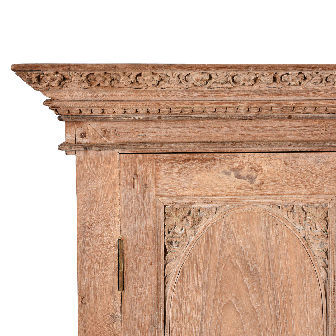 Corner Detail From Antique Bleached Teak Almirah Cabinet From Gujarat - 19th Century | Indigo Antiques