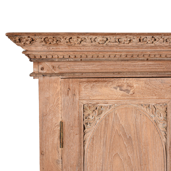 Corner Detail From Antique Bleached Teak Almirah Cabinet From Gujarat - 19th Century | Indigo Antiques