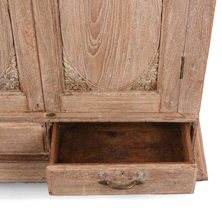 Drawer Detail From Antique Bleached Teak Almirah Cabinet From Gujarat - 19th Century | Indigo Antiques
