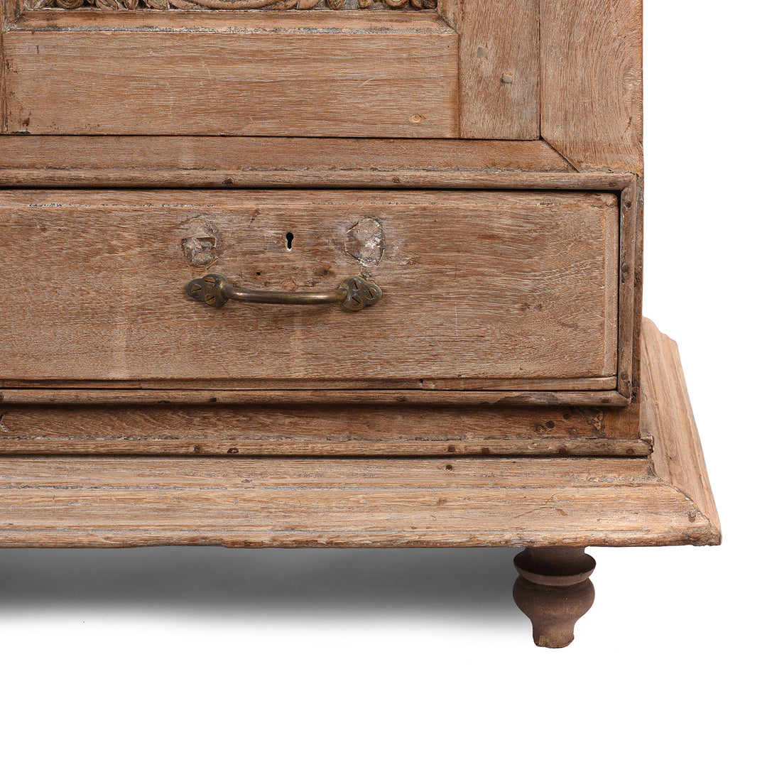 Leg Detail From Antique Bleached Teak Almirah Cabinet From Gujarat - 19th Century | Indigo Antiques
