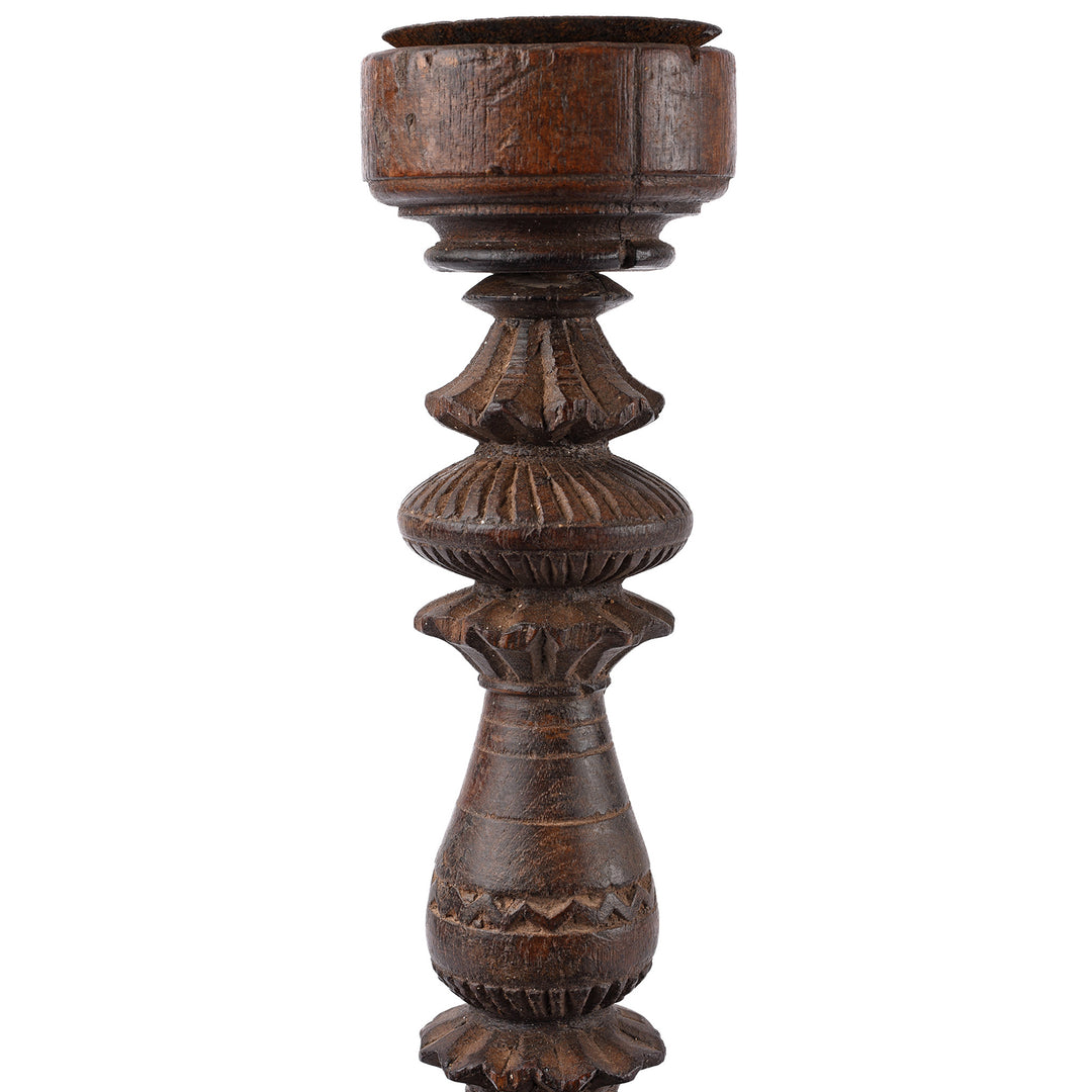 Antique Carved Teak Candle Stick From Banswara - Ca 1920 | Indigo Antiques