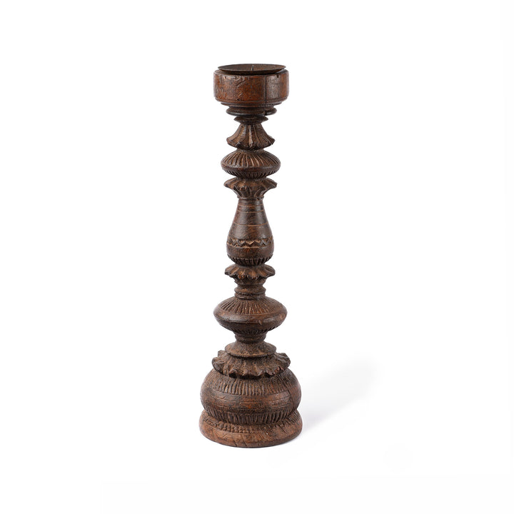Antique Carved Indian Wooden Candle Stick From Banswara - Ca 1920 | Indigo Antiques