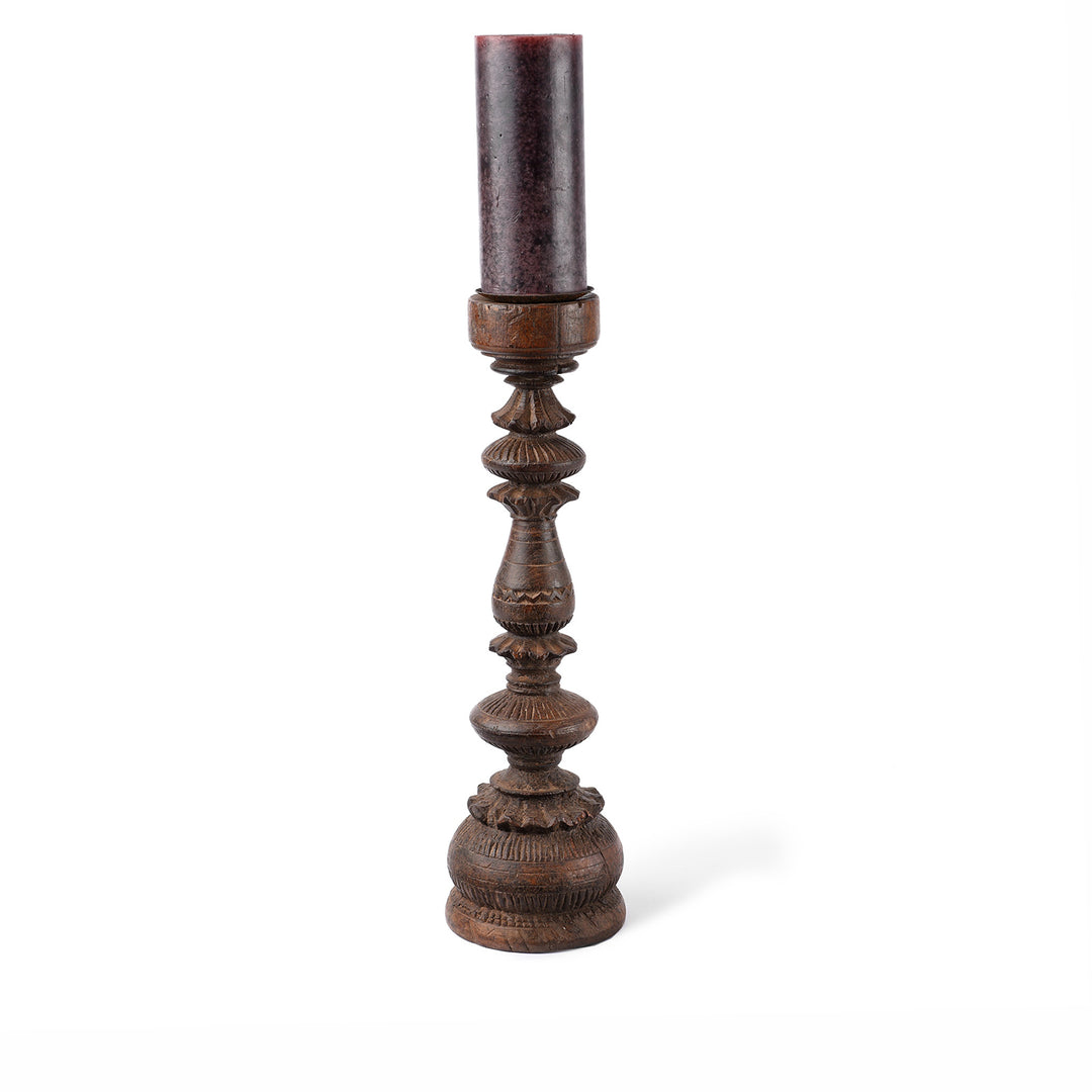 Antique Carved Teak Candle Stick From Banswara - Ca 1920 | Indigo Antiques