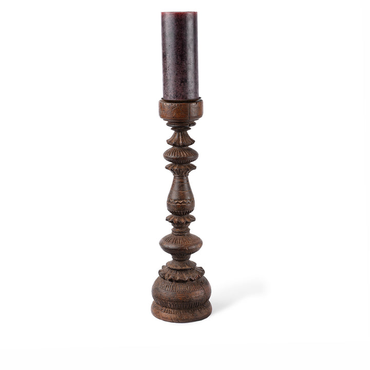 Antique Carved Teak Candle Stick From Banswara - Ca 1920 | Indigo Antiques