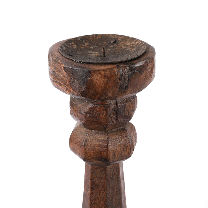 Detail From Antique Carved Teak Candle Stick From Banswara - Ca 1920 | Indigo Antiques