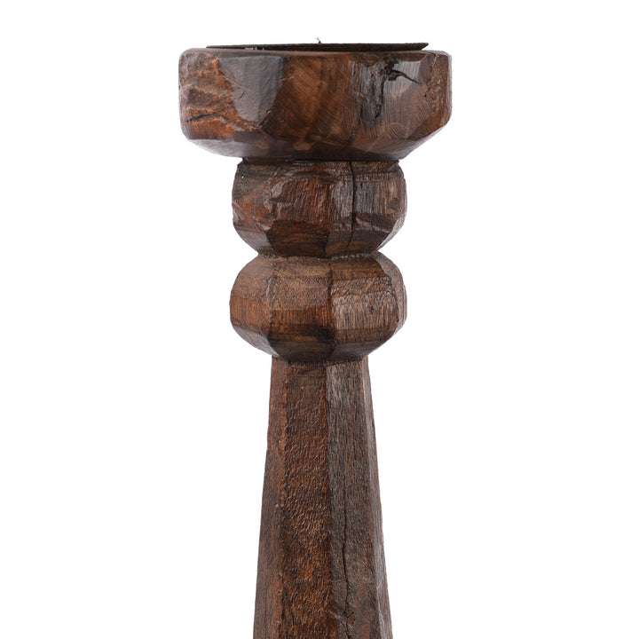 Detail From Antique Carved Teak Candle Stick From Banswara - Ca 1920 | Indigo Antiques