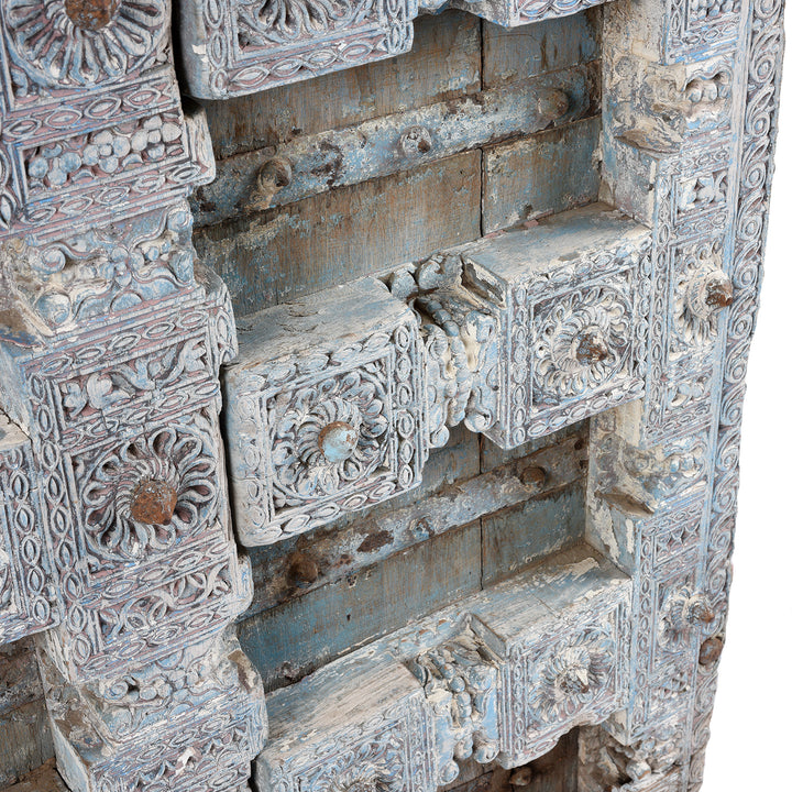 Detail From Antique Carved Painted Teak Door From Gujarat - 19th Century | Indigo Antiques