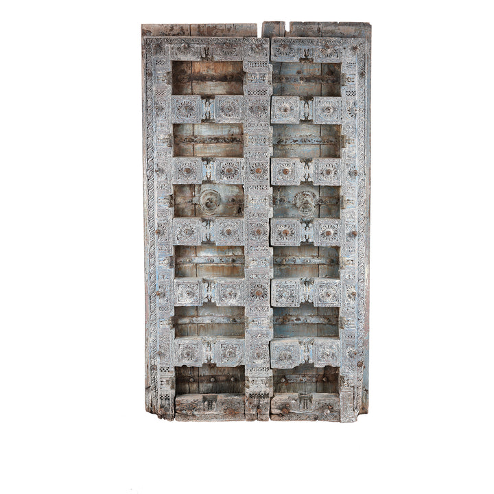 Antique Carved Painted Teak Door From Gujarat - 19th Century | Indigo Antiques