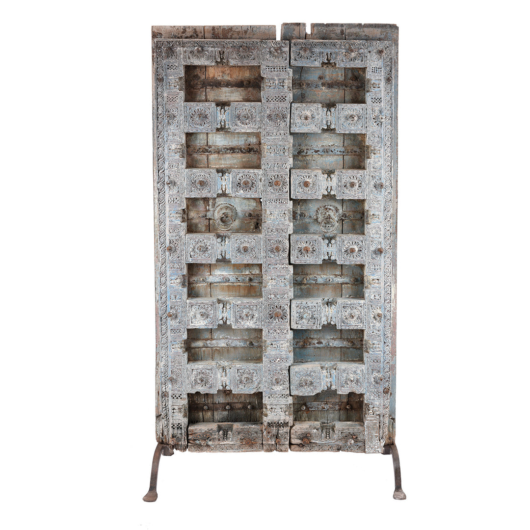 Antique Carved Painted Teak Door From Gujarat - 19th Century | Indigo Antiques