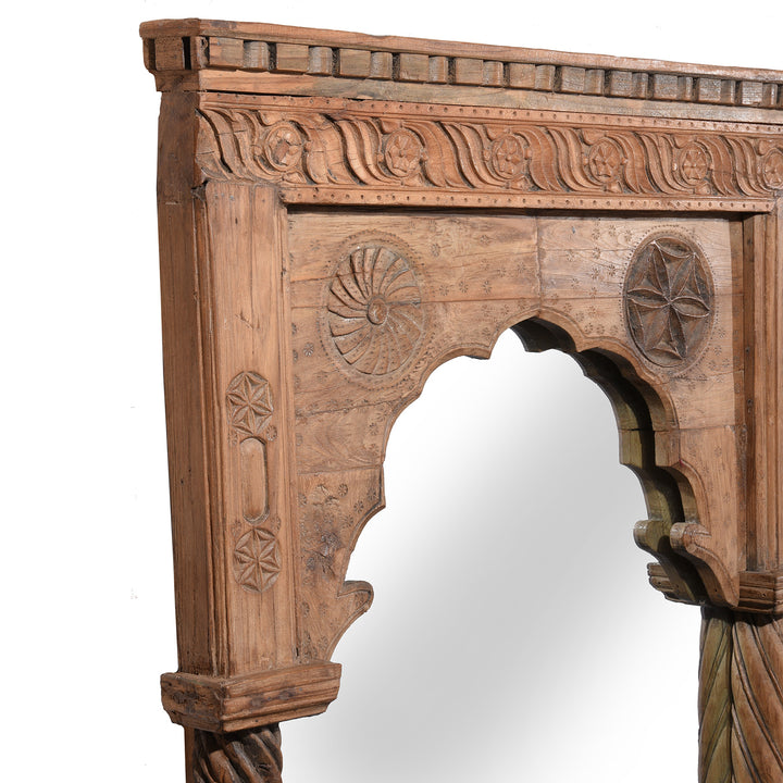 Depth View Of Carved Teak Triple Arch Window Mirror - 19thC | Indigo Antiques