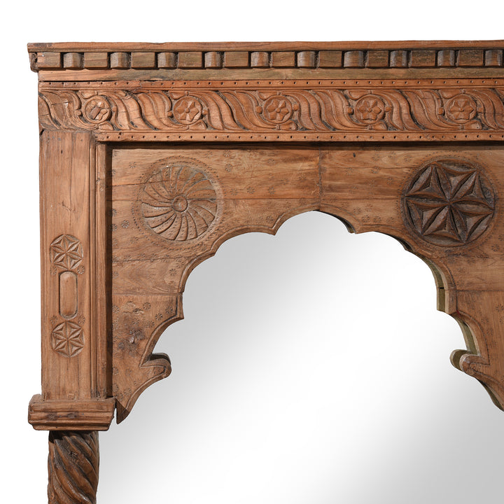 Corner Detail From Carved Teak Triple Arch Window Mirror - 19thC | Indigo Antiques