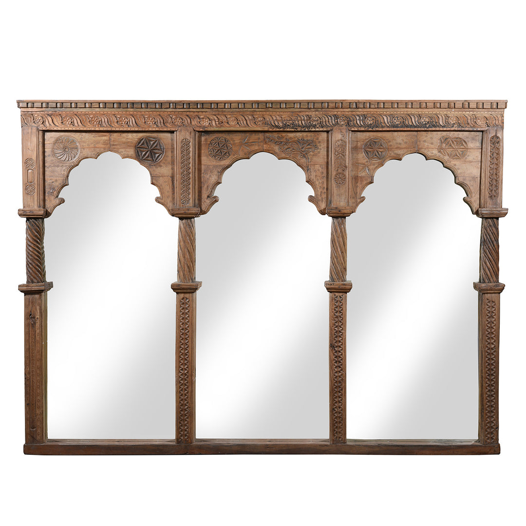 Carved Teak Triple Arch Window Mirror - 19thC | Indigo Antiques