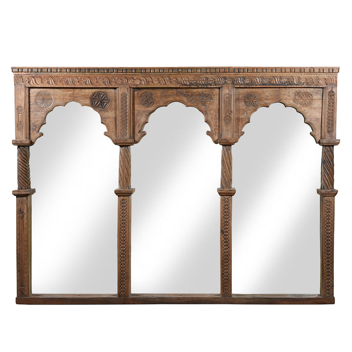 Carved Teak Triple Arch Window Mirror - 19thC | Indigo Antiques