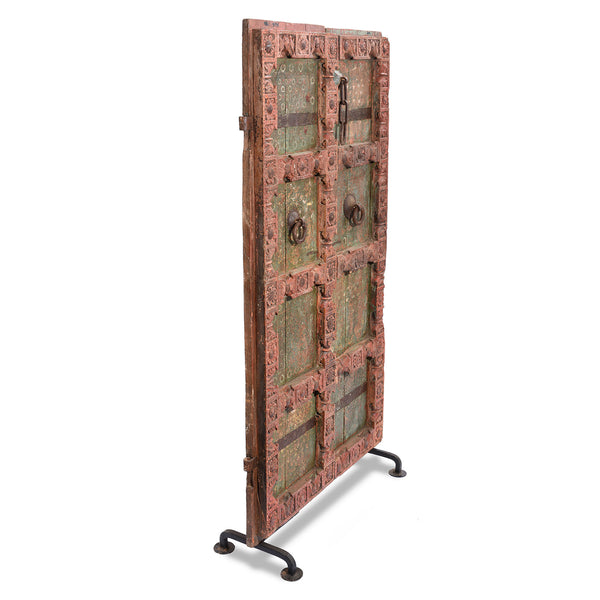Carved Door With Original Paint From Gujarat - 19thC