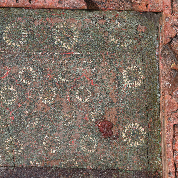 Paintwork Detail From Antique Carved Door With Original Paint From Gujarat - 19thC | Indigo Antiques