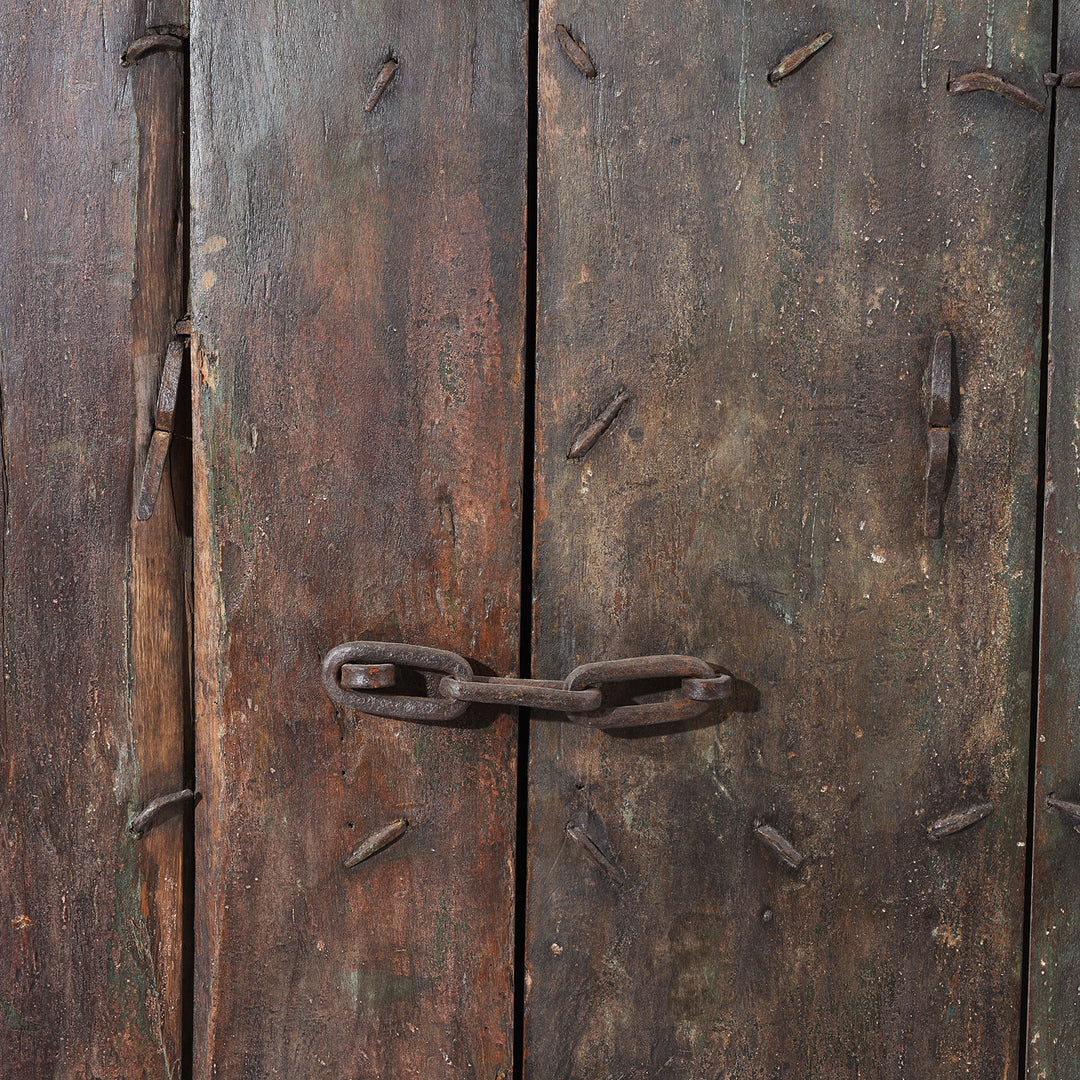 Latch Detail From Antique Carved Door With Original Paint From Gujarat - 19thC | Indigo Antiques