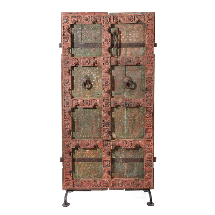 Antique Carved Door With Original Paint From Gujarat - 19thC | Indigo Antiques