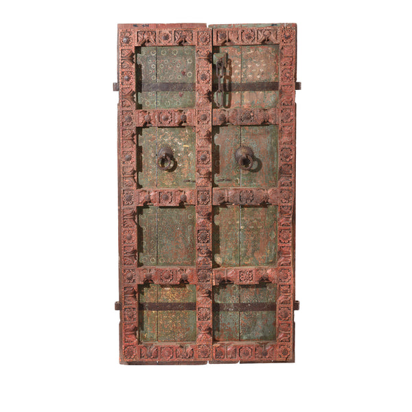 Carved Door With Original Paint From Gujarat - 19thC