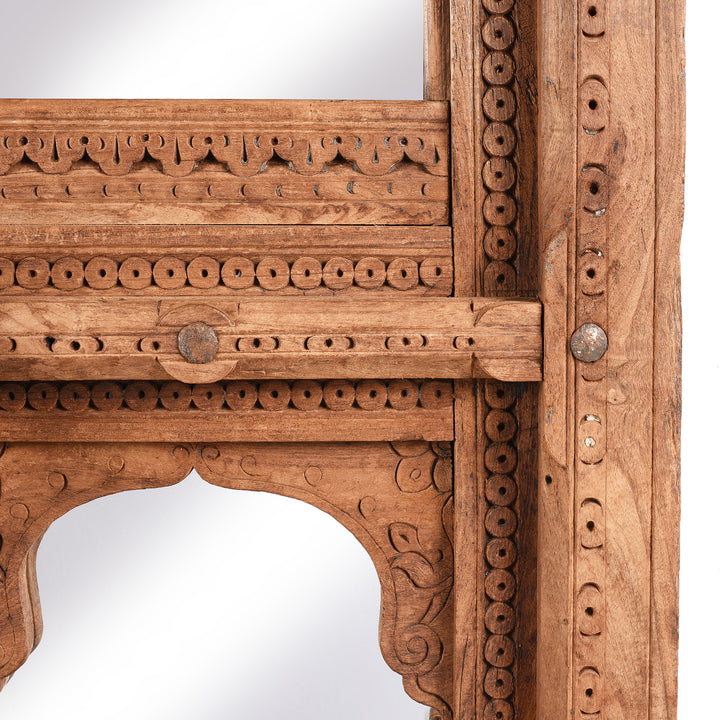 Antique Carved Teak  Window Mirror From Nagaur - 19th Century | Indigo Antiques
