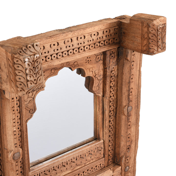 Detail From Antique Carved Teak  Window Mirror From Nagaur - 19th Century | Indigo Antiques