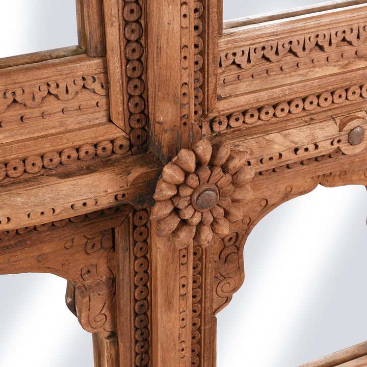 Carving Detail From Antique Carved Teak  Window Mirror From Nagaur - 19th Century | Indigo Antiques
