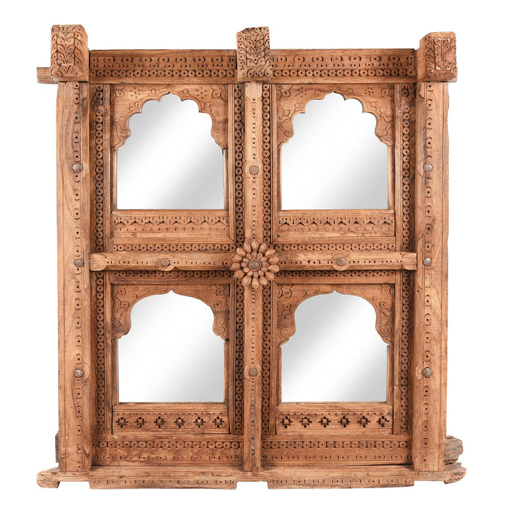 Antique Carved Teak  Window Mirror From Nagaur - 19th Century | Indigo Antiques