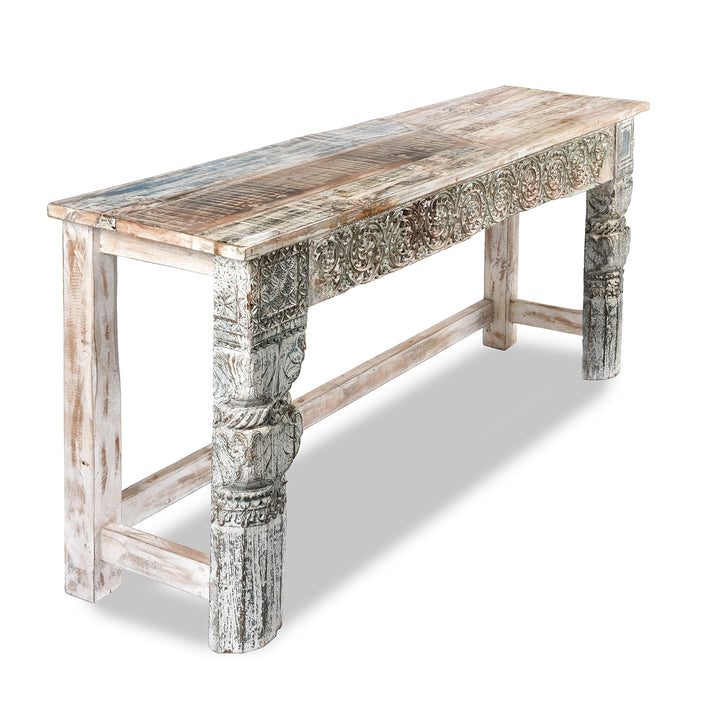 Angled View Of Reclaimed Indian Teakwood Console Table With Painted Finish | Indigo Antiques