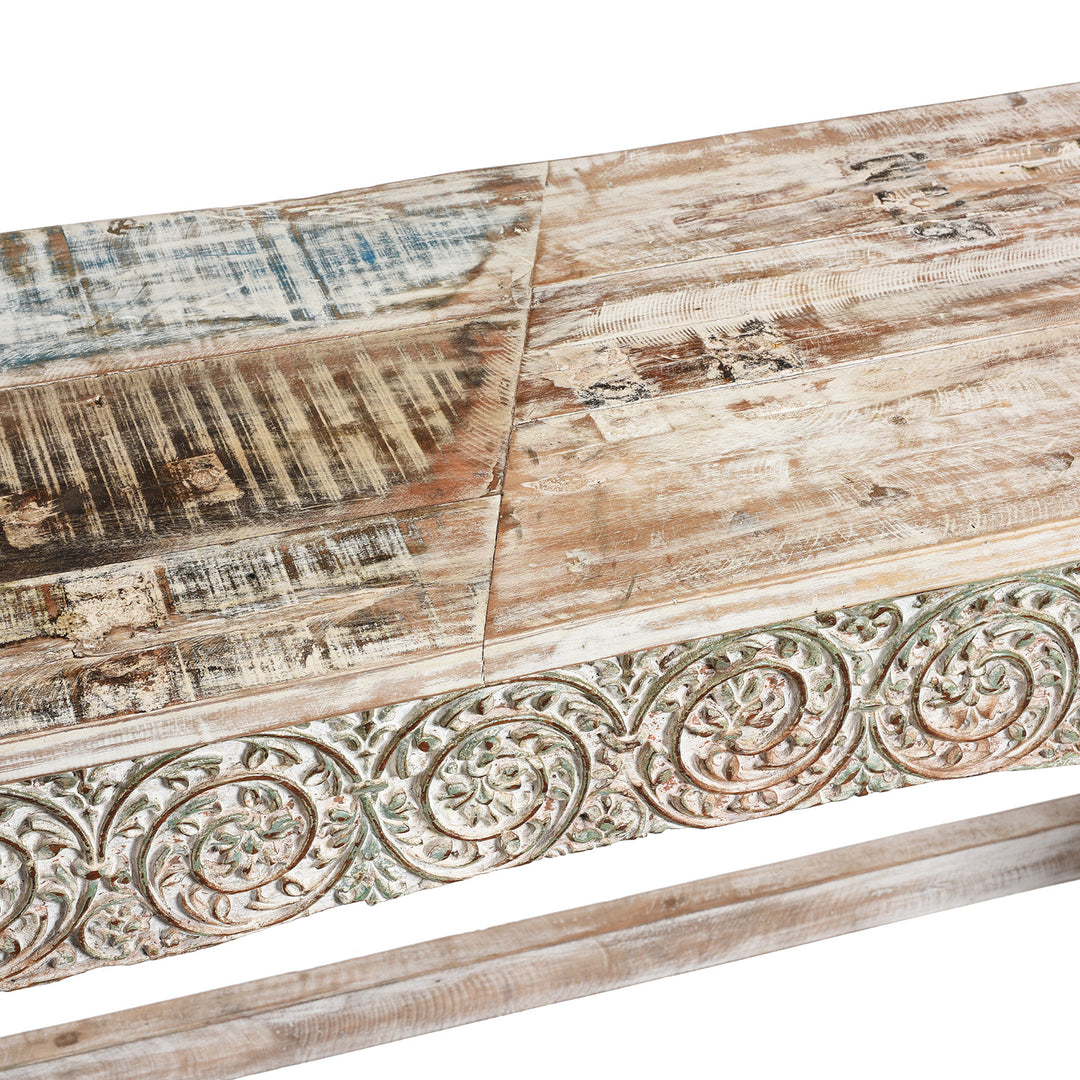 Surface Top Detail From Reclaimed Indian Teakwood Console Table With Painted Finish | Indigo Antiques