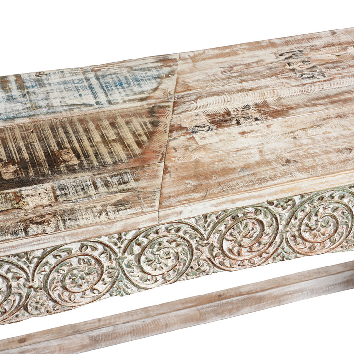 Surface Top Detail From Reclaimed Indian Teakwood Console Table With Painted Finish | Indigo Antiques