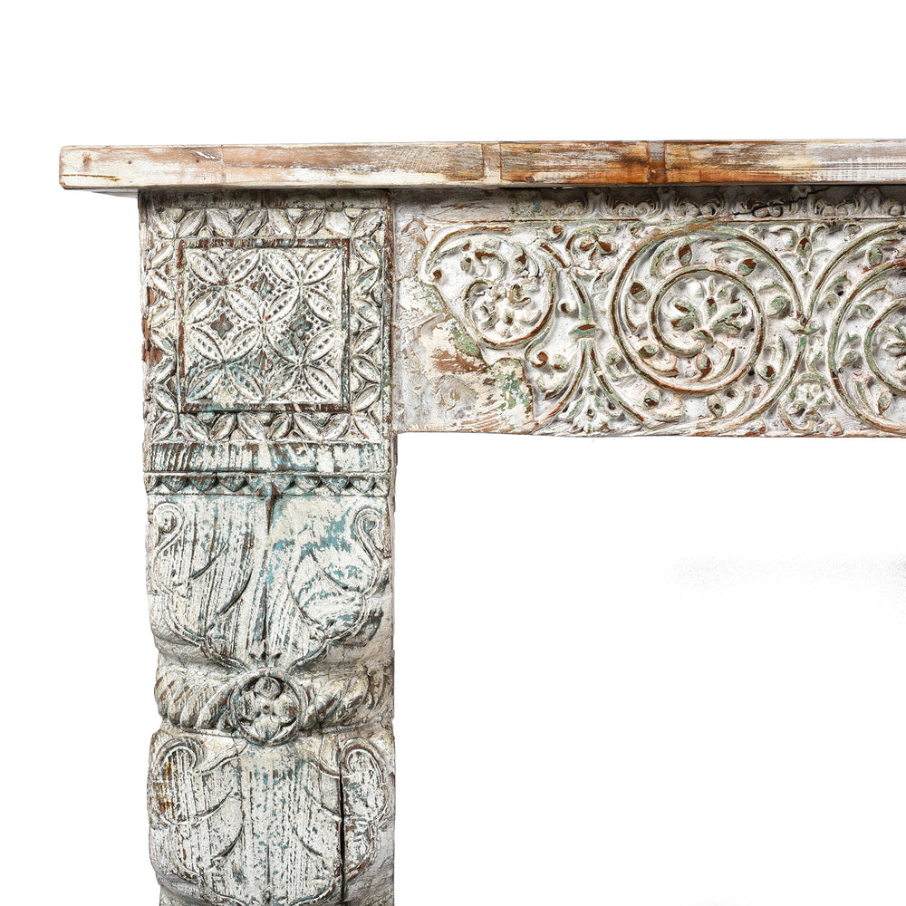 Corner Detail From Reclaimed Indian Teakwood Console Table With Painted Finish | Indigo Antiques