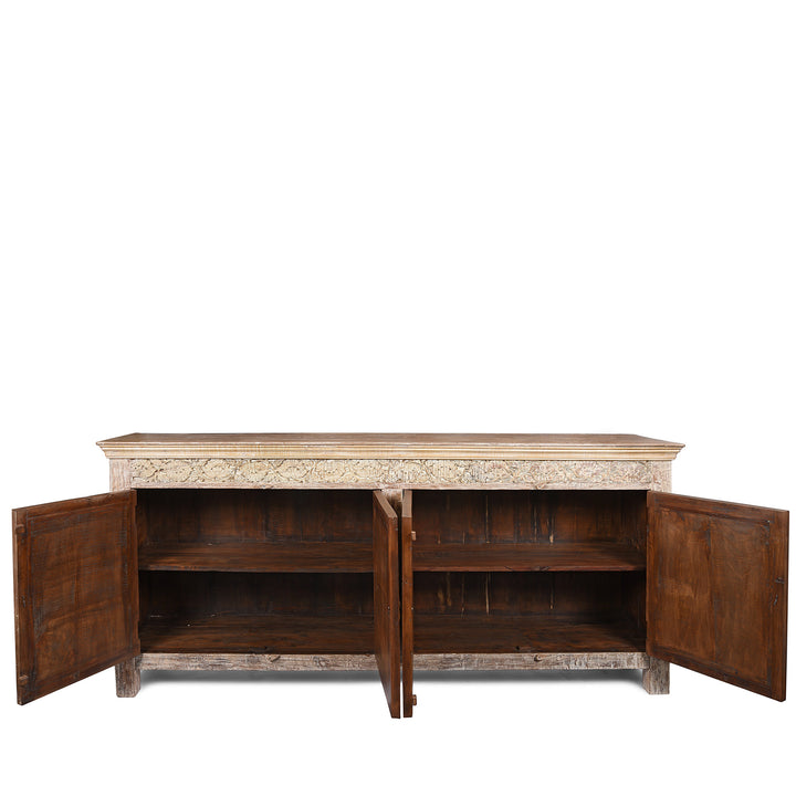 Open Doors View Of 4 Door Sideboard Made From Reclaimed Teak | Indigo Antiques