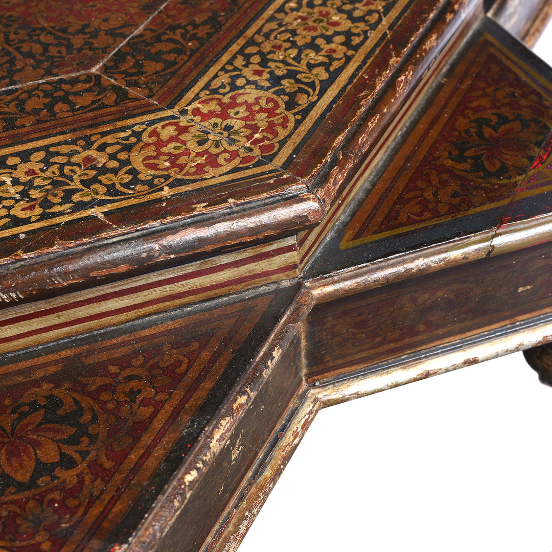Detail From Antique Painted Star Bajot Low Prayer Table From Rajasthan - 19th Century | Indigo Antiques
