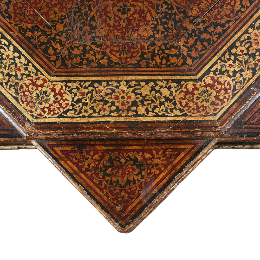 Paintwork Detail From Antique Painted Star Bajot Low Prayer Table From Rajasthan - 19th Century | Indigo Antiques