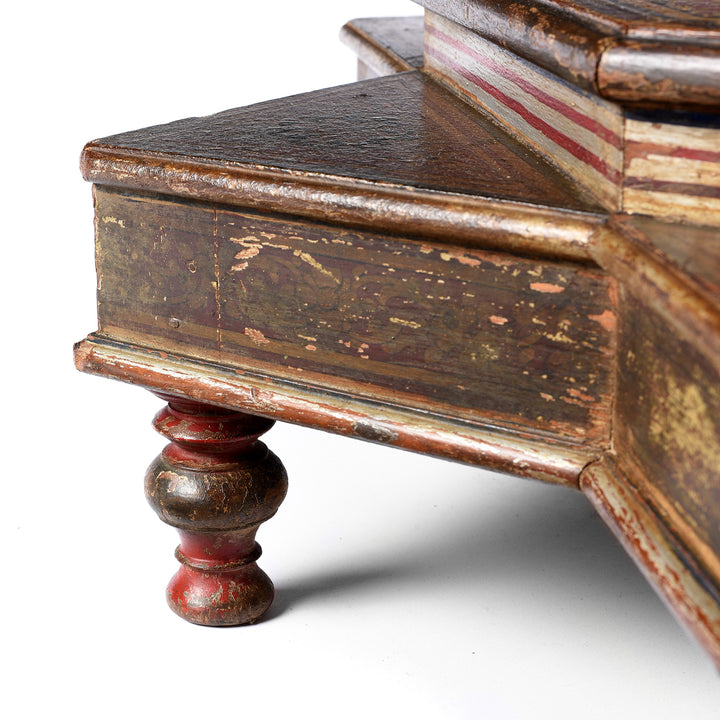 Turned Leg Detail From Antique Painted Star Bajot Low Prayer Table From Rajasthan - 19th Century | Indigo Antiques