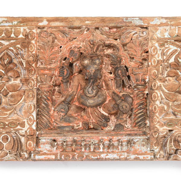 Carved Indian Teak Panel Of Ganesh From Maharashtra  - Early 19thC