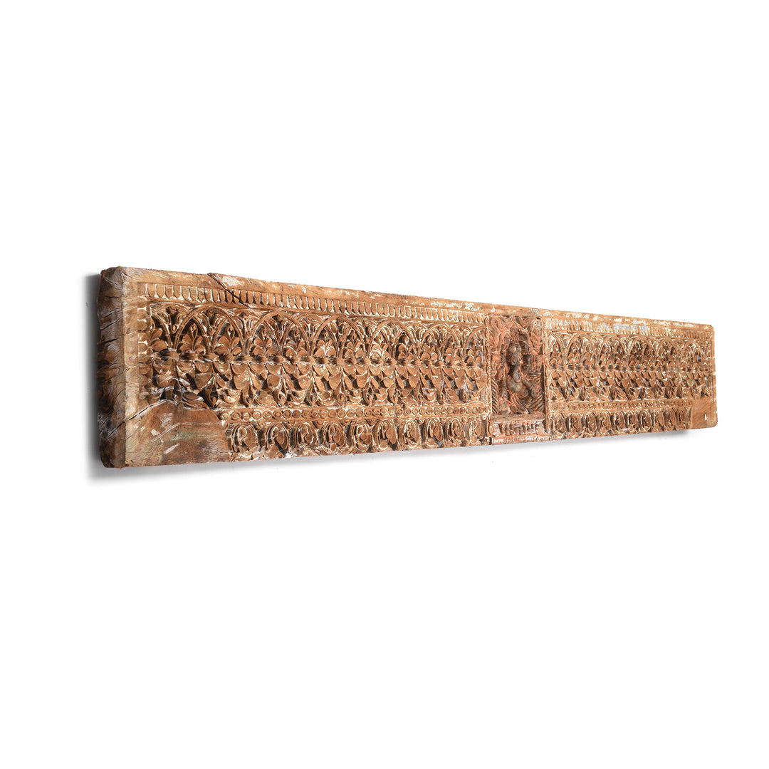Angled View Of Carved Indian Teak Panel Of Ganesh From Maharashtra  - Early 19thC | Indigo Antiques