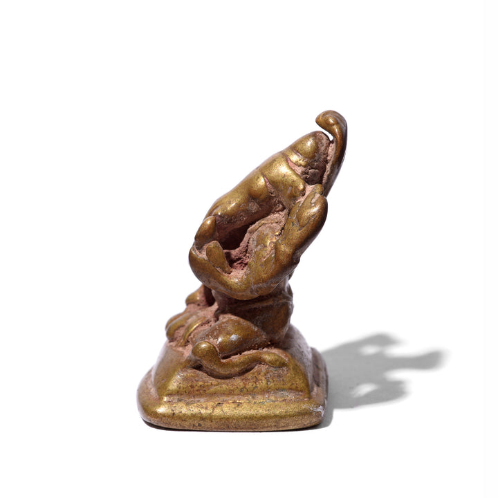 Side View Of Brass Miniature Votive Statue Of Lord Ganesh - 18th Century
