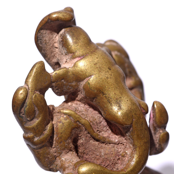 Face Detail From Brass Miniature Votive Statue Of Lord Ganesh - 18th Century