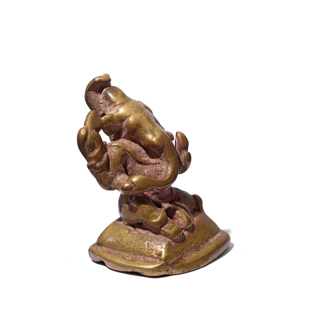 Angled View Of Brass Miniature Votive Statue Of Lord Ganesh - 18th Century