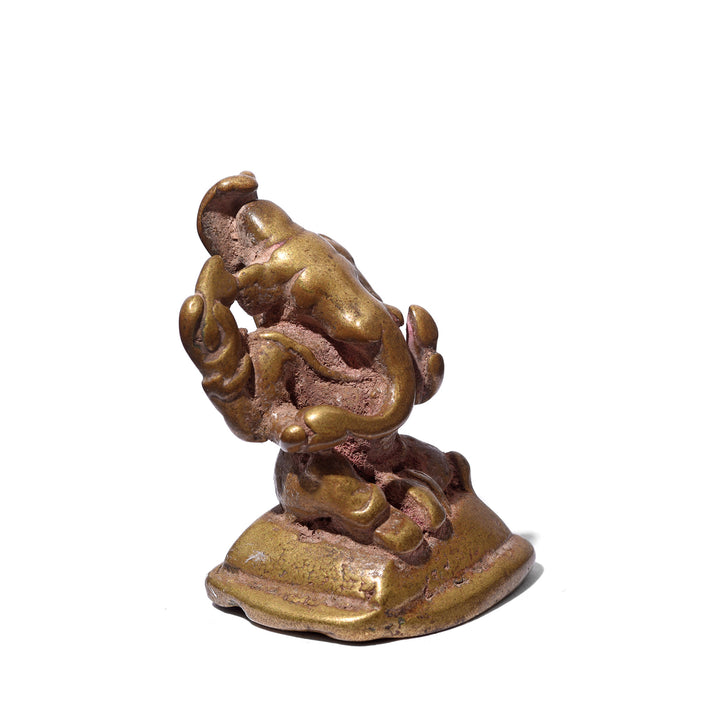 Angled View Of Brass Miniature Votive Statue Of Lord Ganesh - 18th Century