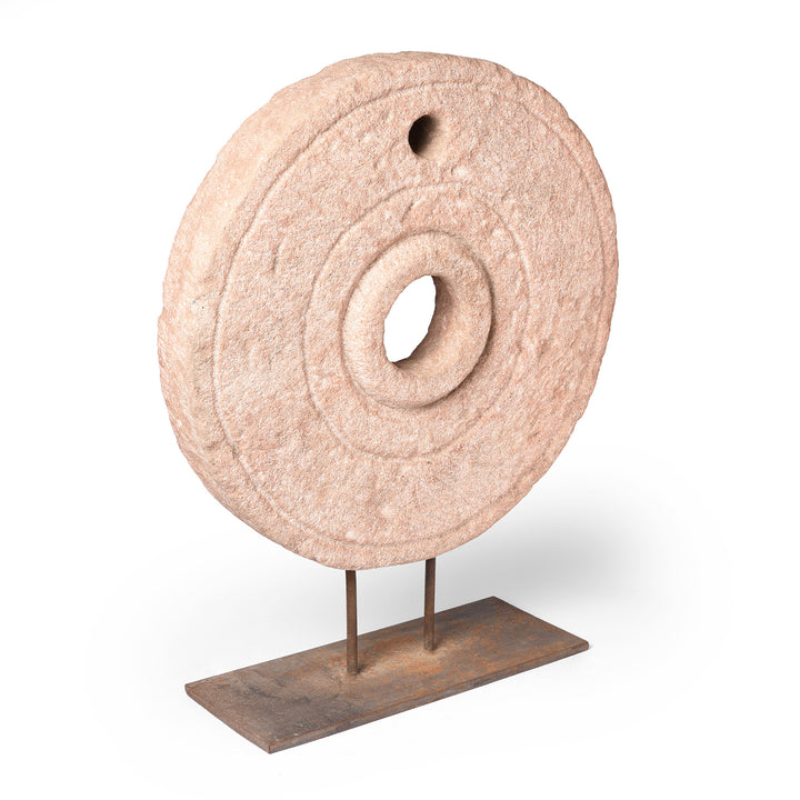 Angled VIew Of Indian Millstone From Rajasthan - Circa Ca - 1920's | Indigo Antiques