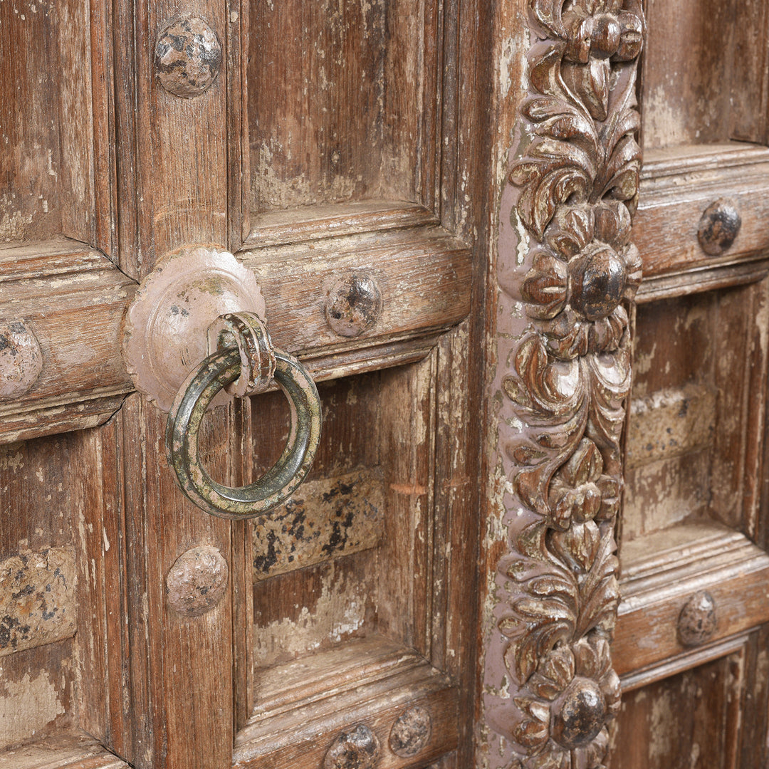 Knocker Detail From Carved Indian Teak Door And Frame From Kutch - 19thC | Indigo Antiques