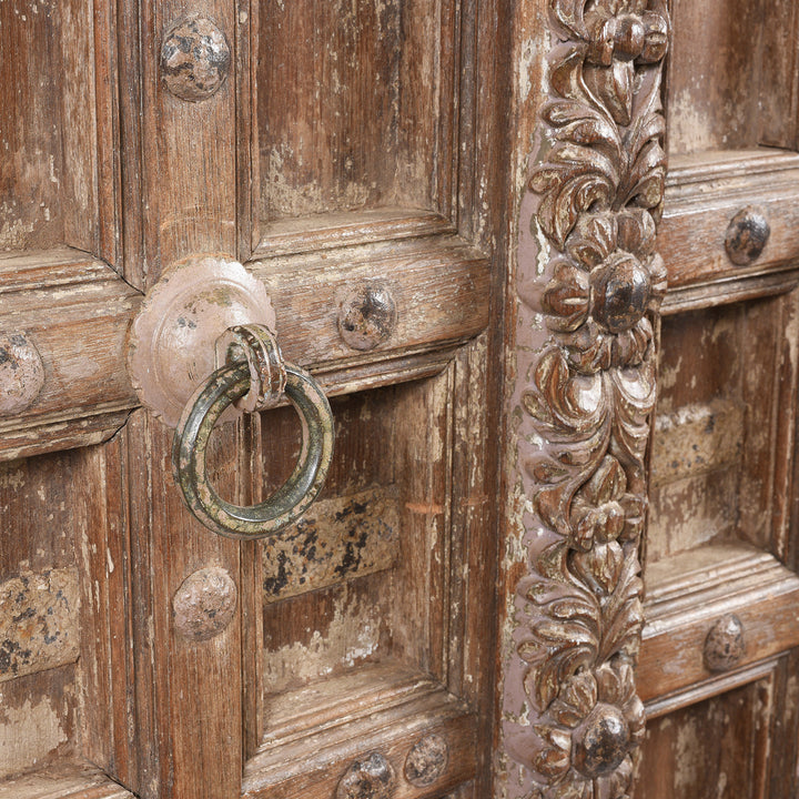 Knocker Detail From Carved Indian Teak Door And Frame From Kutch - 19thC | Indigo Antiques