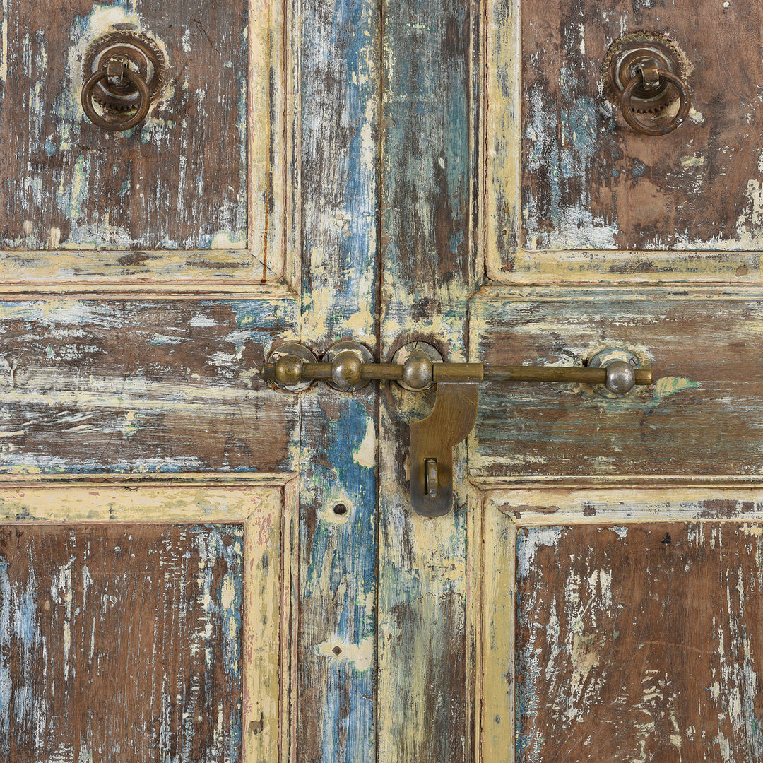 Latch Detail From Antique Carved Door With Original Paint From Gujarat - 19th Century | Indigo Antiques