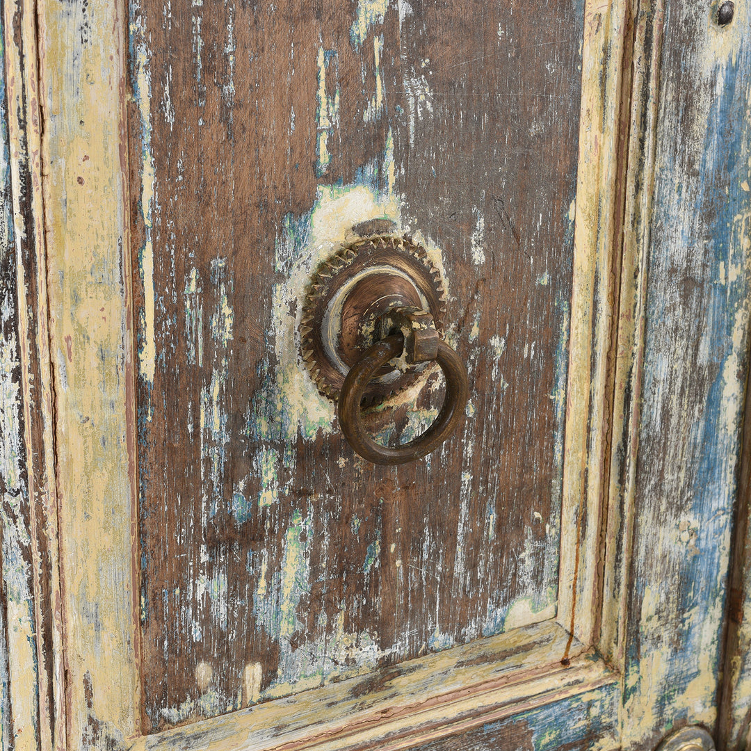 Handle Detail From Antique Carved Door With Original Paint From Gujarat - 19th Century | Indigo Antiques