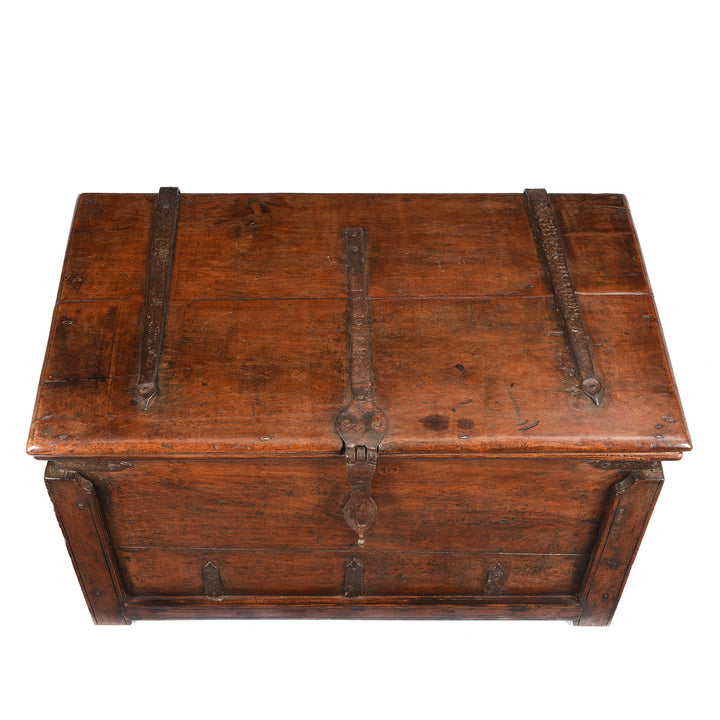 Top Down VIew Of Iron Bound Indian Teak Chest From Goa - 19thC | Indigo Antiques