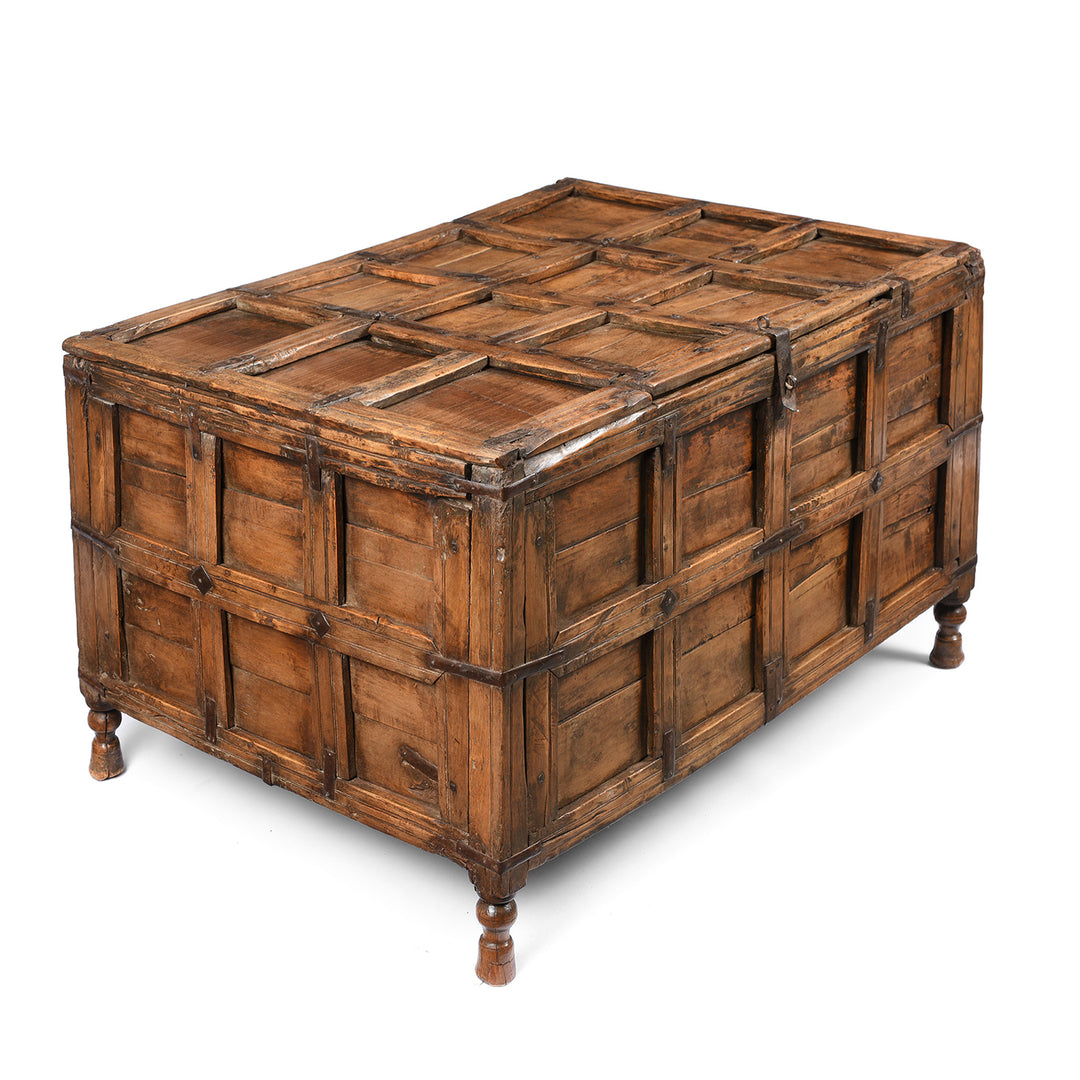 Angled View Of Antique Indian Stick Box Storage Chest From Jaisalmer - 19thC | Indigo Antiques