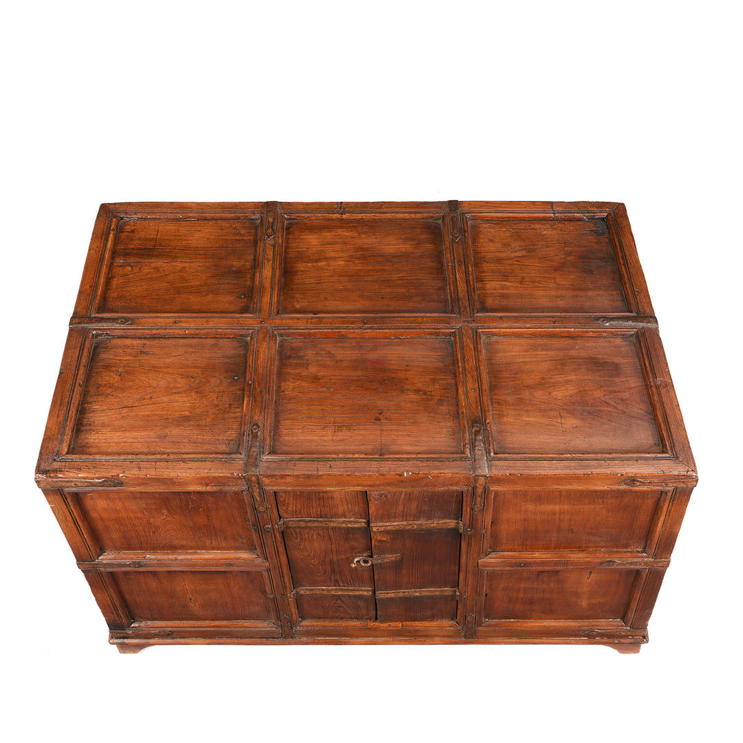 Top Down VIew Of Iron Bound Teak Chest From Kutch - 19thC | Indigo Antiques