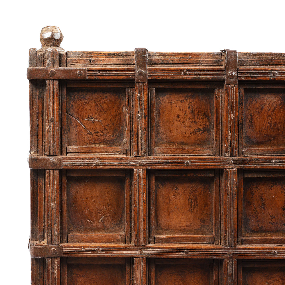 Corner Detail From Antique Brass Bound Teak Indian 'Pithara' Chest From Gujarat - 18th Century | Indigo Antiques