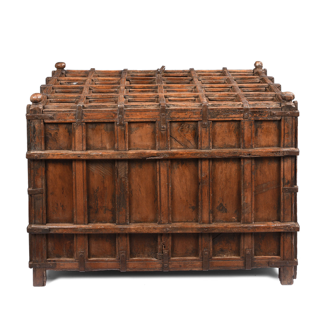 Back Of Antique Brass Bound Teak Indian 'Pithara' Chest From Gujarat - 18th Century | Indigo Antiques